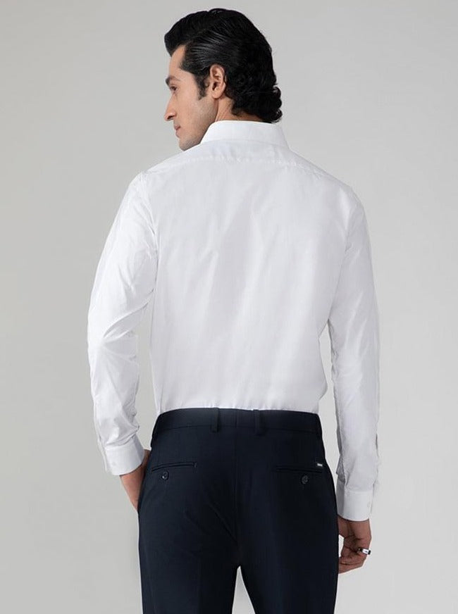 2 Way Stretch Satin Shirt in White- Slim Fit