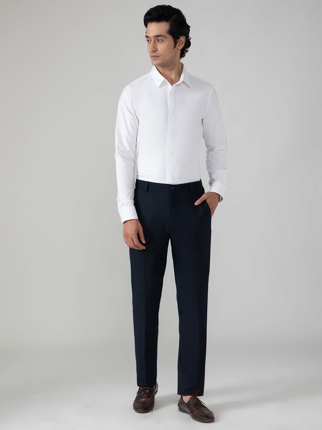 2 Way Stretch Satin Shirt in White- Slim Fit