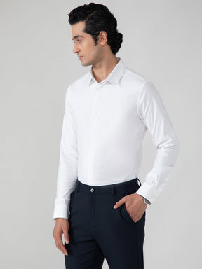 2 Way Stretch Satin Shirt in White- Slim Fit