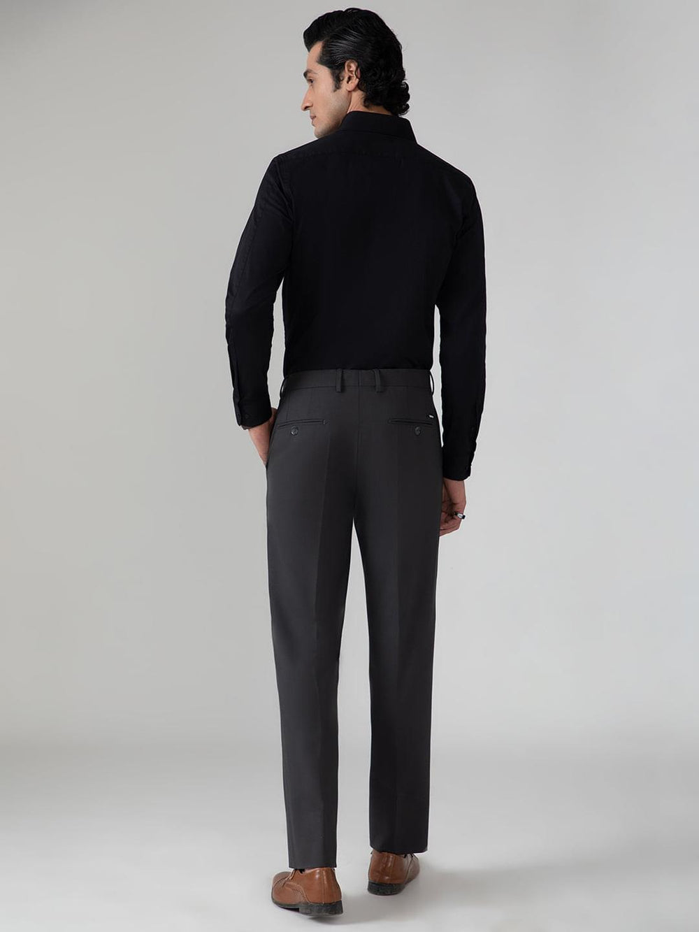 4-Way Stretch Formal Trousers in Charcoal Grey- Slim Fit
