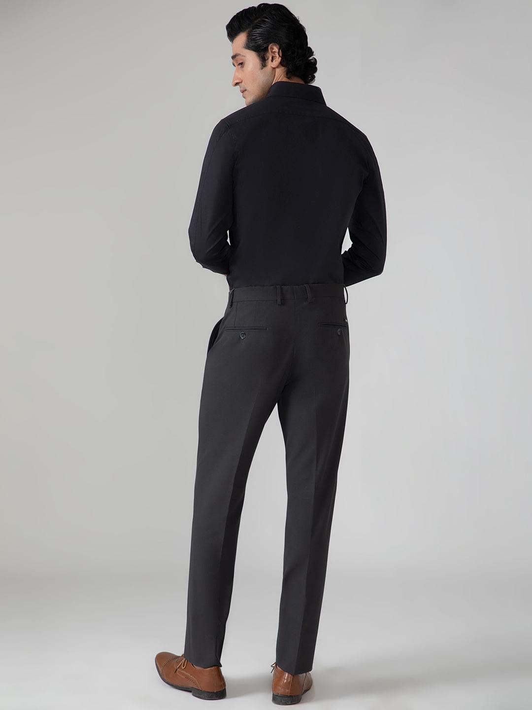 2 Way Stretch Cotton Shirt in Raven Black- Slim Fit