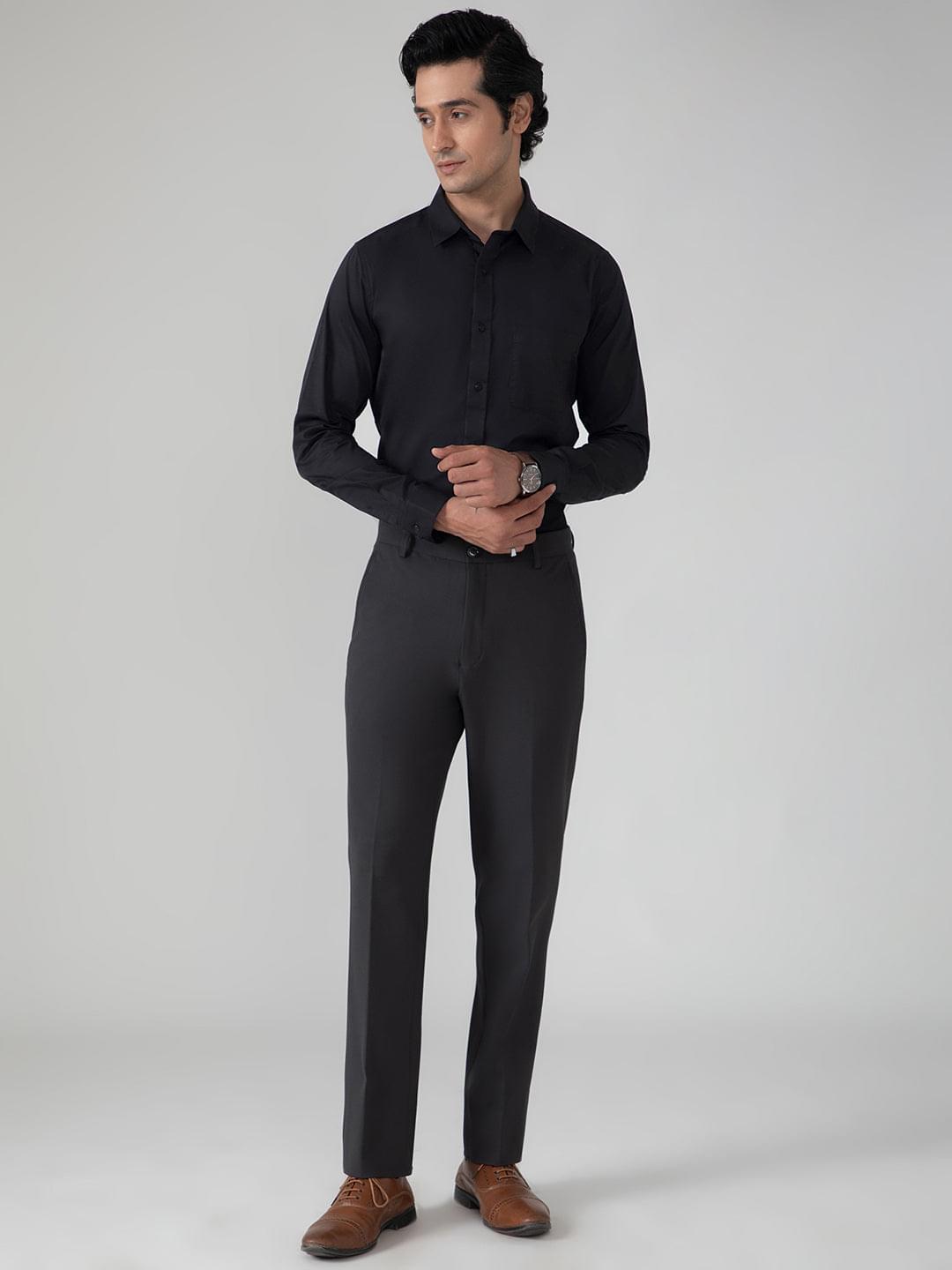 2 Way Stretch Cotton Shirt in Raven Black- Slim Fit