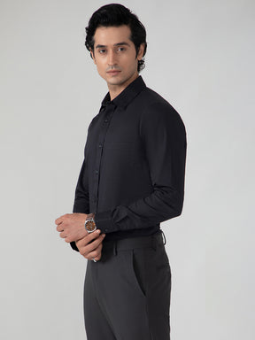 2 Way Stretch Cotton Shirt in Raven Black- Slim Fit