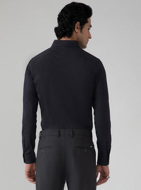 Dobby Evening Shirt in Raven Black with Stretch - Slim Fit