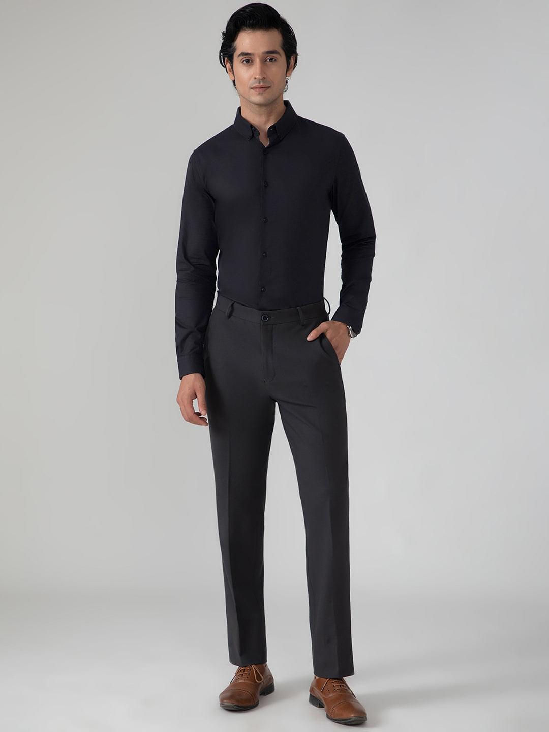 Dobby Evening Shirt in Raven Black with Stretch - Slim Fit