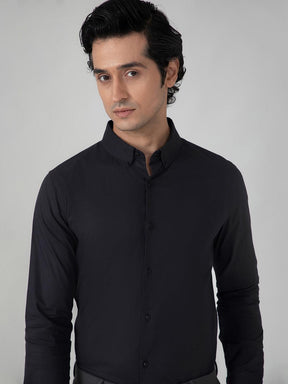 Dobby Evening Shirt in Raven Black with Stretch - Slim Fit