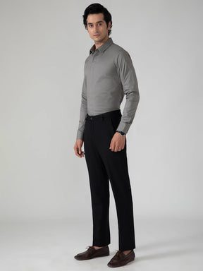 2 Way Stretch Satin Shirt in Ash Grey- Slim Fit