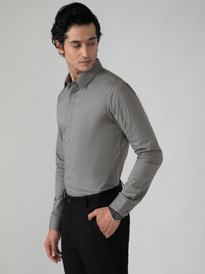 2 Way Stretch Satin Shirt in Ash Grey- Slim Fit