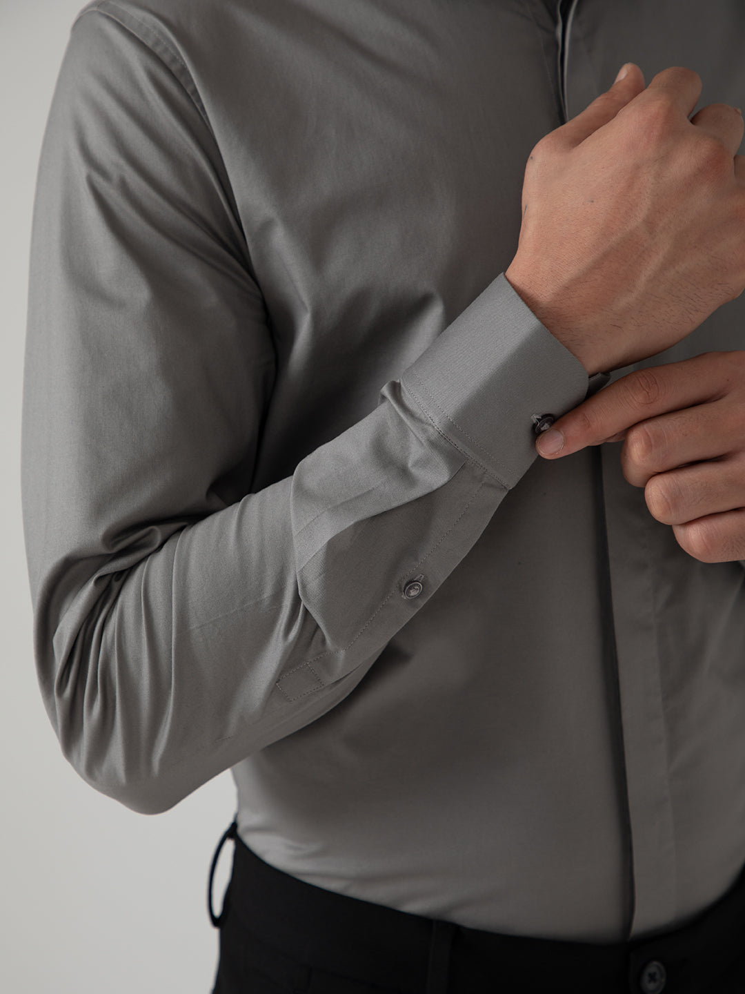 2 Way Stretch Satin Shirt in Ash Grey- Slim Fit