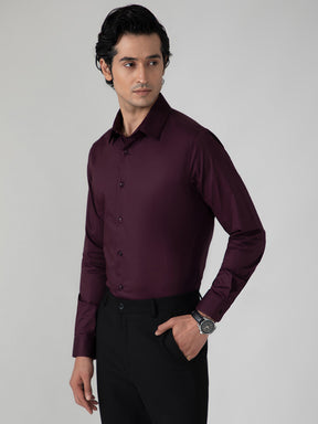 2 Way Stretch Satin Shirt in Wine- Slim Fit