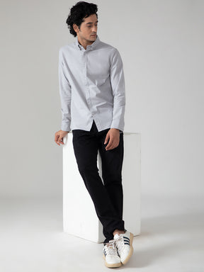 2 Way Stretch Oxford Shirt in Light Grey- Slim Fit