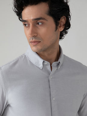 2 Way Stretch Oxford Shirt in Light Grey- Slim Fit