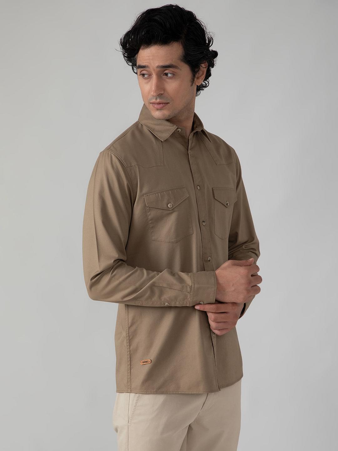 Double Pocket Cargo Shirt in Khaki- Comfort Fit