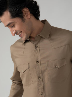 Double Pocket Cargo Shirt in Khaki- Comfort Fit