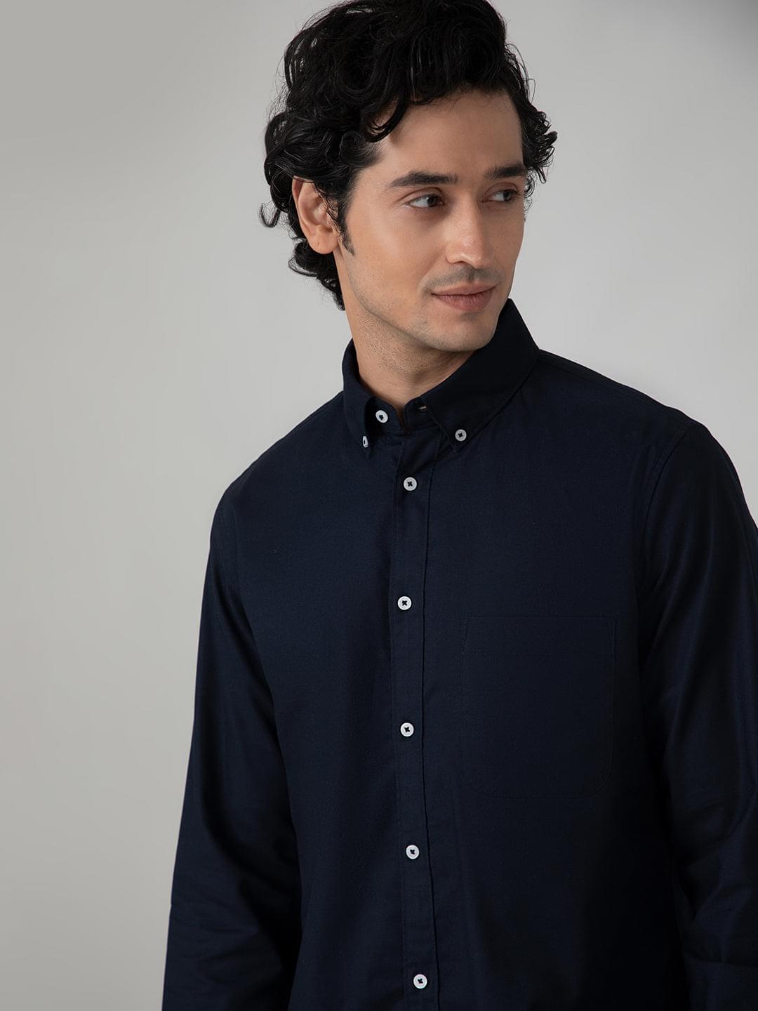 2 Way Stretch Oxford Shirt in Navy- Comfort Fit