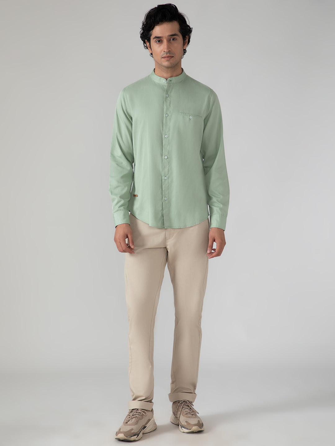 Lightweight Tencel Shirt in Mint Green- Slim Fit