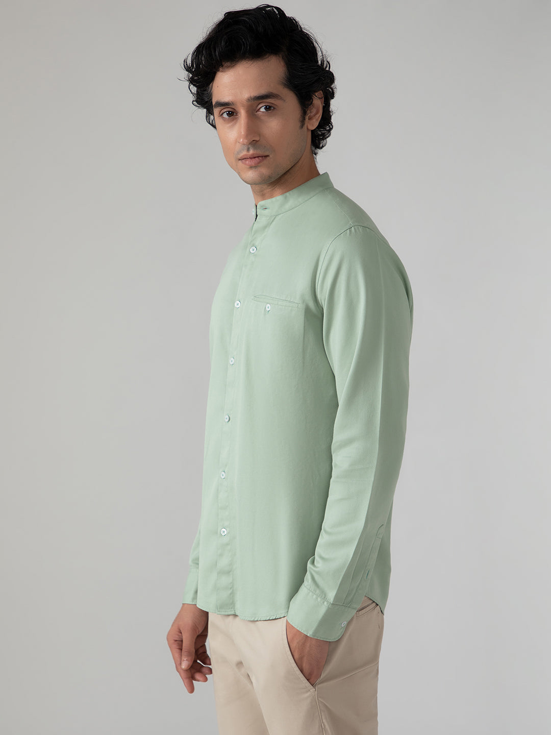 Lightweight Tencel Shirt in Mint Green- Slim Fit