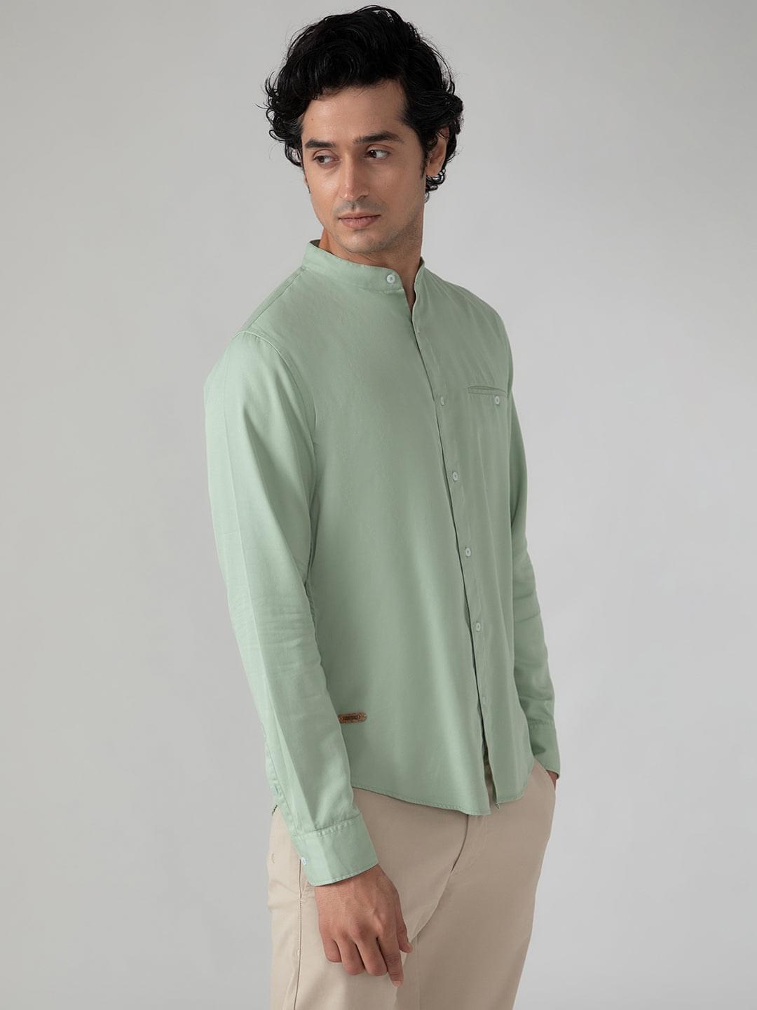 Cotton Tencel Shirt in Mint Green- Slim Fit