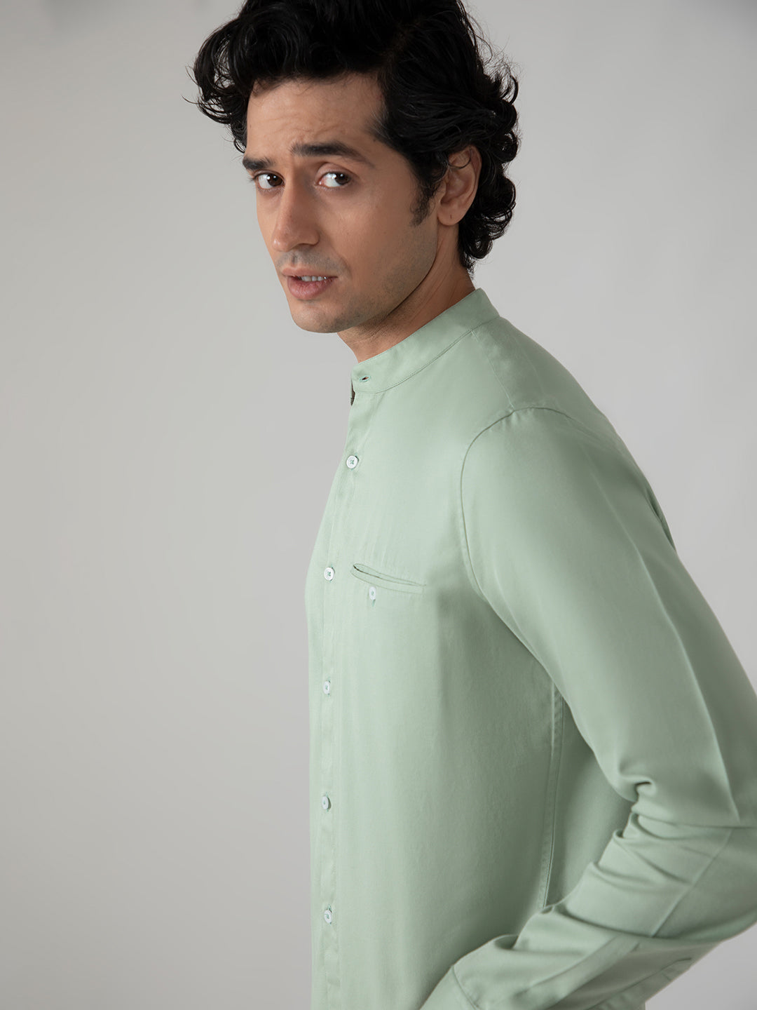 Lightweight Tencel Shirt in Mint Green- Slim Fit