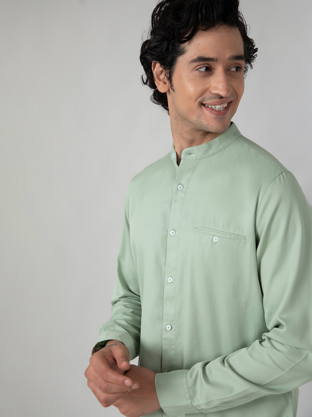 Lightweight Tencel Shirt in Mint Green- Slim Fit