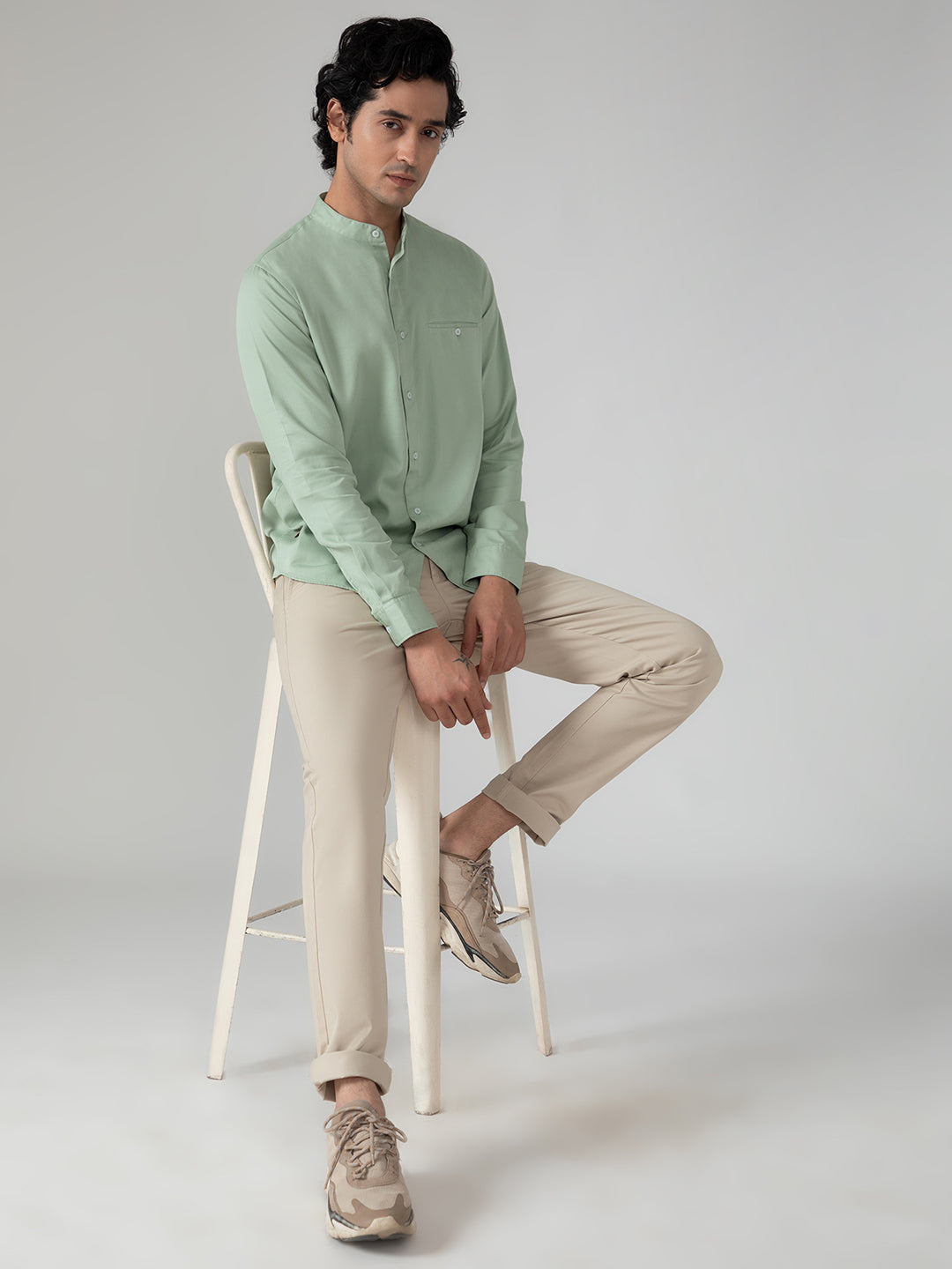 Lightweight Tencel Shirt in Mint Green- Slim Fit