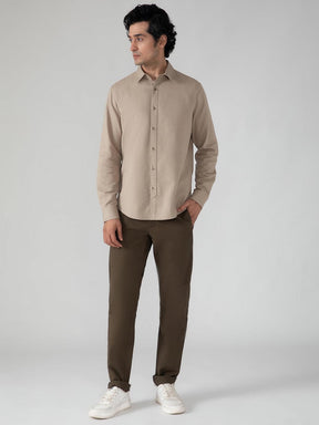 Lightweight Cotton Linen Shirt in Khaki- Comfort Fit