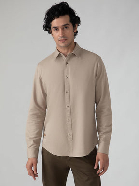 Lightweight Cotton Linen Shirt in Khaki- Comfort Fit