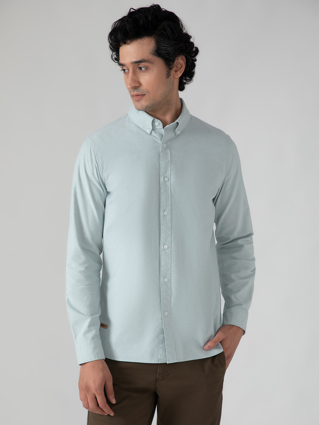 2 Way Stretch Oxford Shirt in Mint Green- Slim Fit