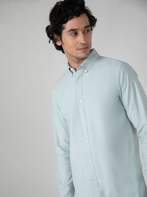 2 Way Stretch Oxford Shirt in Mint Green- Slim Fit