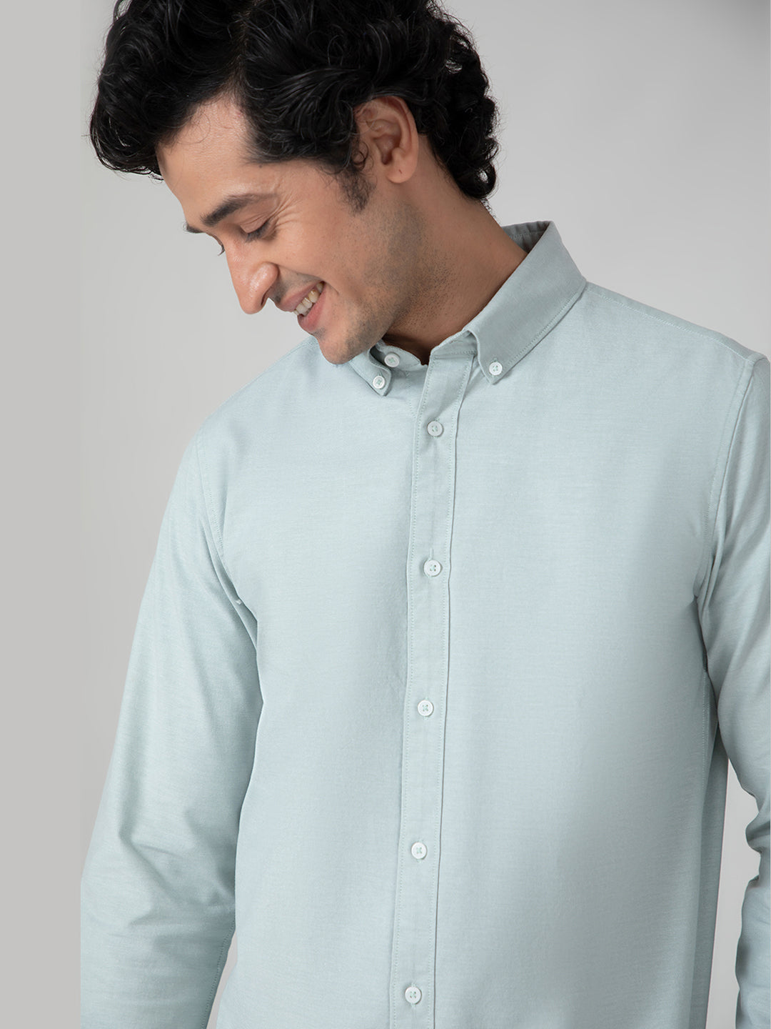 2 Way Stretch Oxford Shirt in Mint Green- Slim Fit