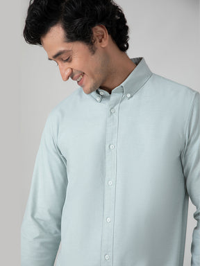 2 Way Stretch Oxford Shirt in Mint Green- Slim Fit