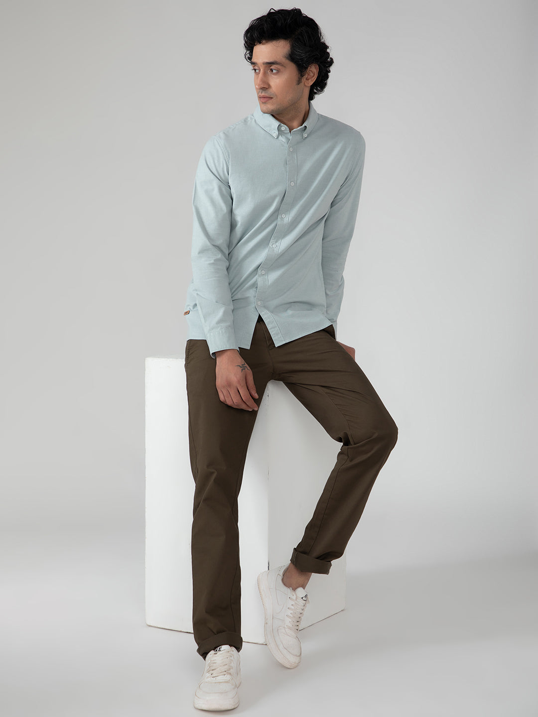 2 Way Stretch Oxford Shirt in Mint Green- Slim Fit
