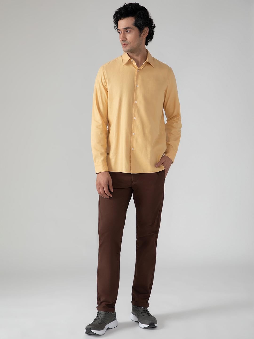 Cotton Tencel Shirt in Tuscany Yellow- Comfort Fit