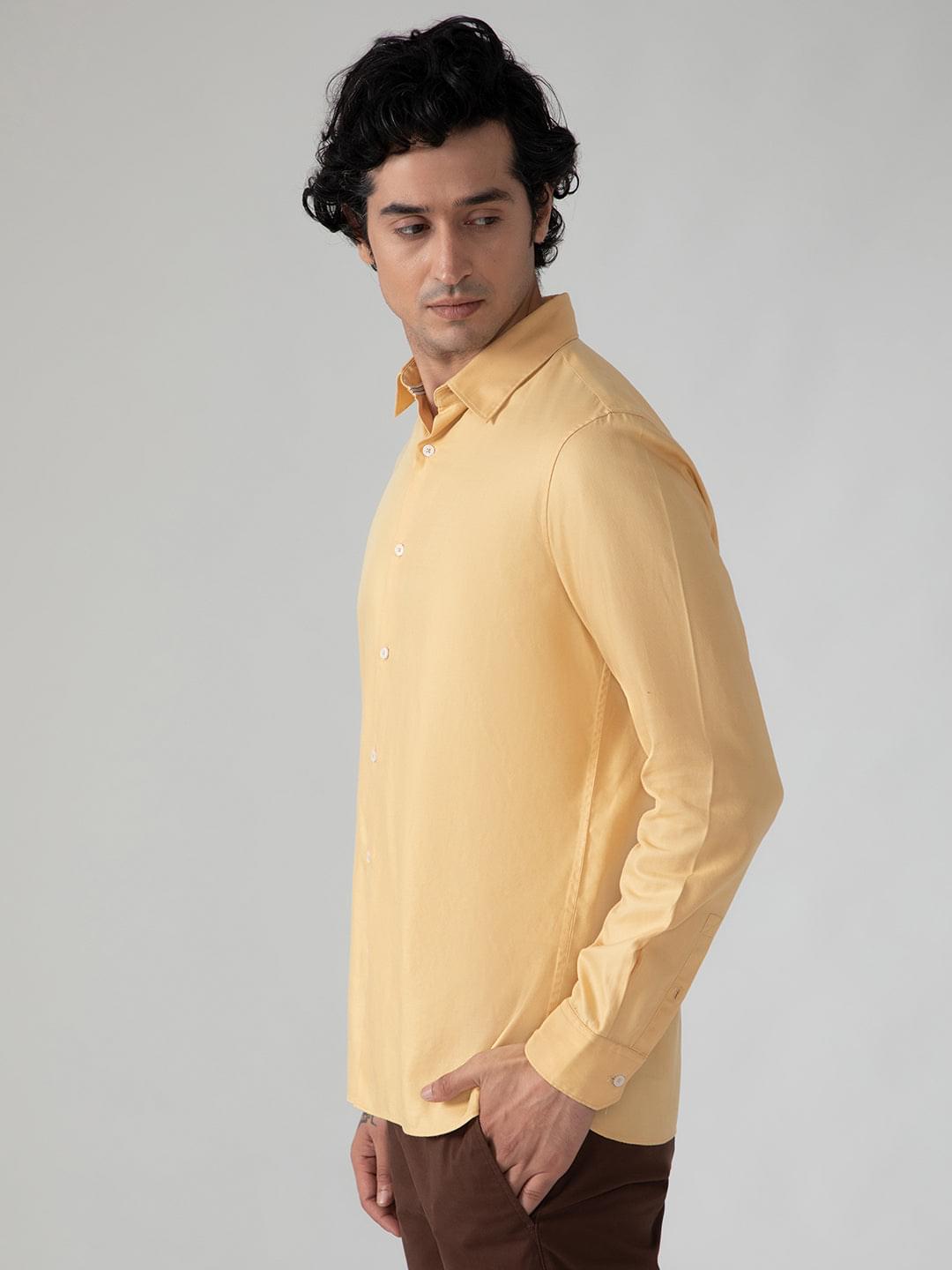 Cotton Tencel Shirt in Tuscany Yellow- Comfort Fit