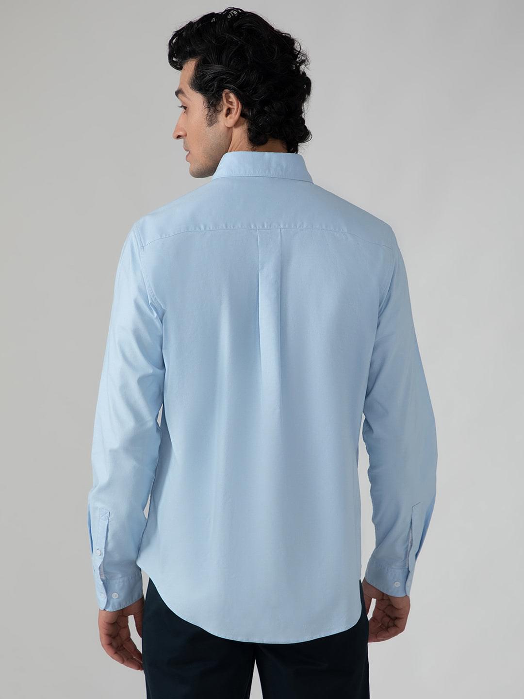 2 Way Stretch Oxford Shirt in Sky Blue- Comfort Fit