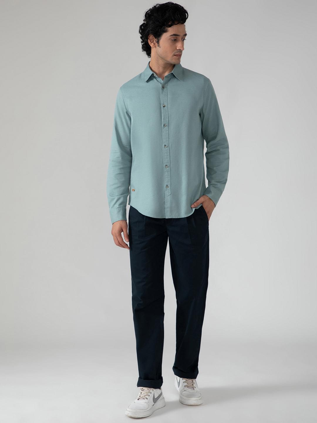 Lightweight Cotton Linen Shirt in Sea Green- Comfort Fit