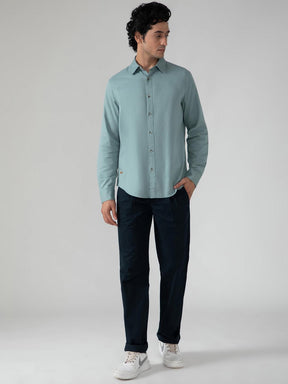 Lightweight Cotton Linen Shirt in Sea Green- Comfort Fit