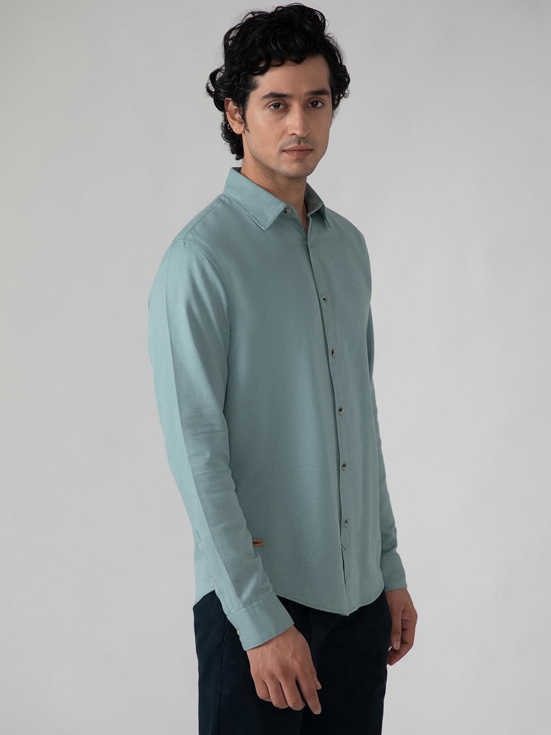 Lightweight Cotton Linen Shirt in Sea Green- Comfort Fit
