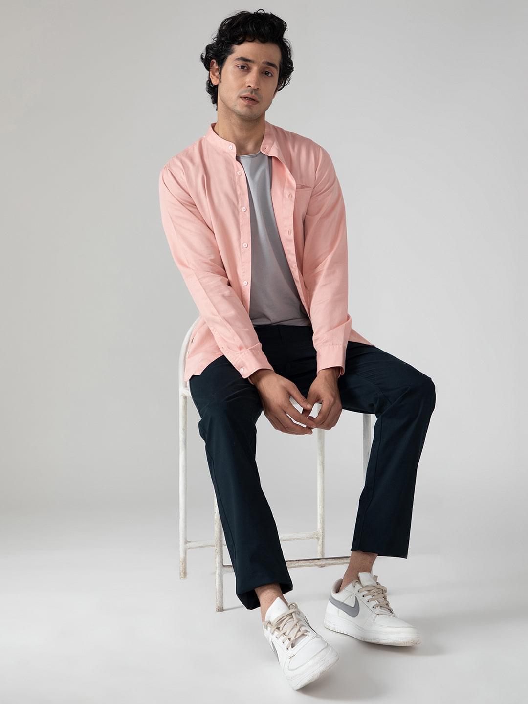 Cotton Tencel Shirt in Pink- Slim Fit