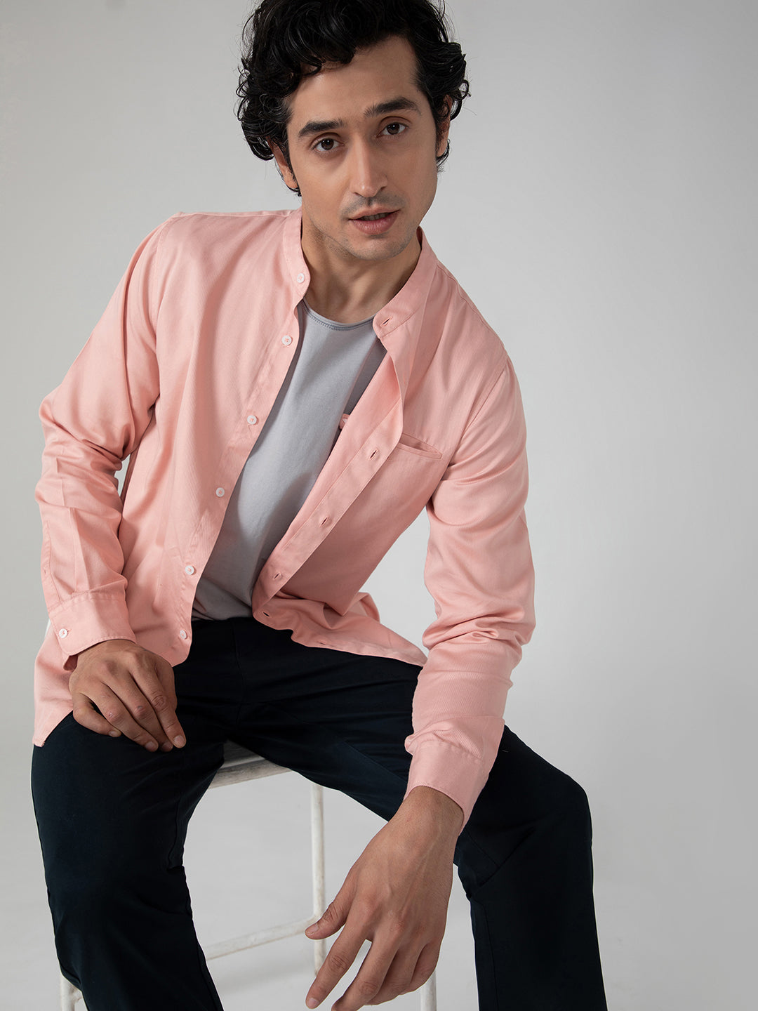 Lightweight Tencel Shirt in Salmon Pink- Slim Fit