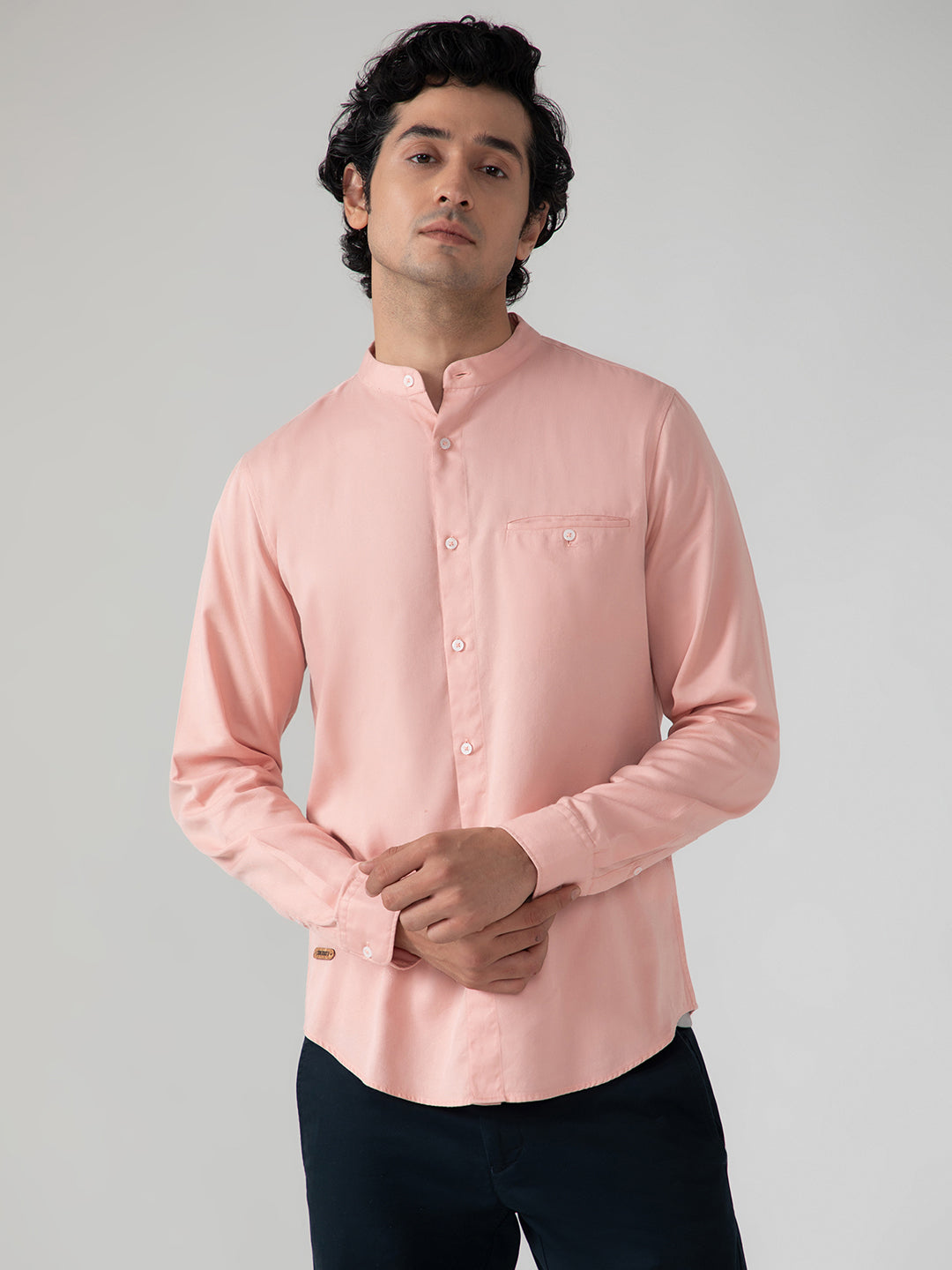 Lightweight Tencel Shirt in Salmon Pink- Slim Fit