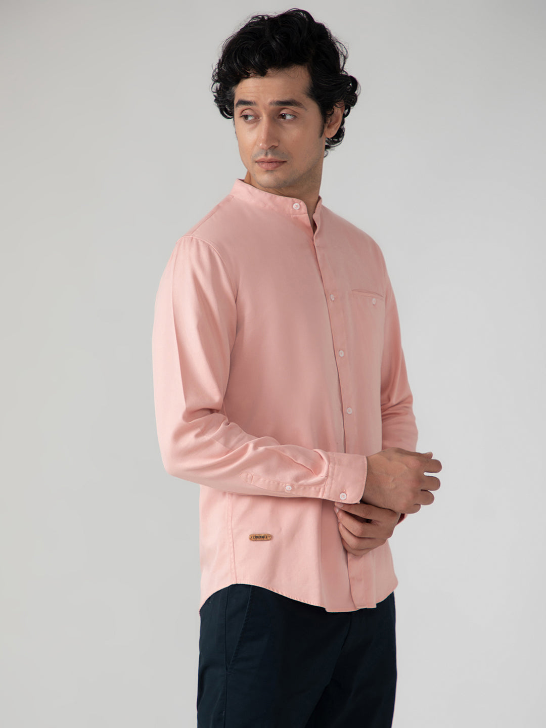 Lightweight Tencel Shirt in Salmon Pink- Slim Fit