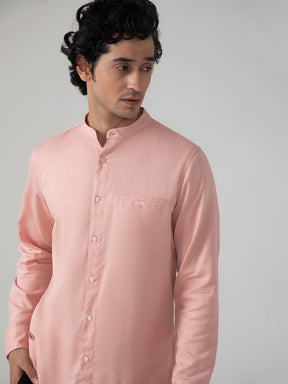 Lightweight Tencel Shirt in Salmon Pink- Slim Fit