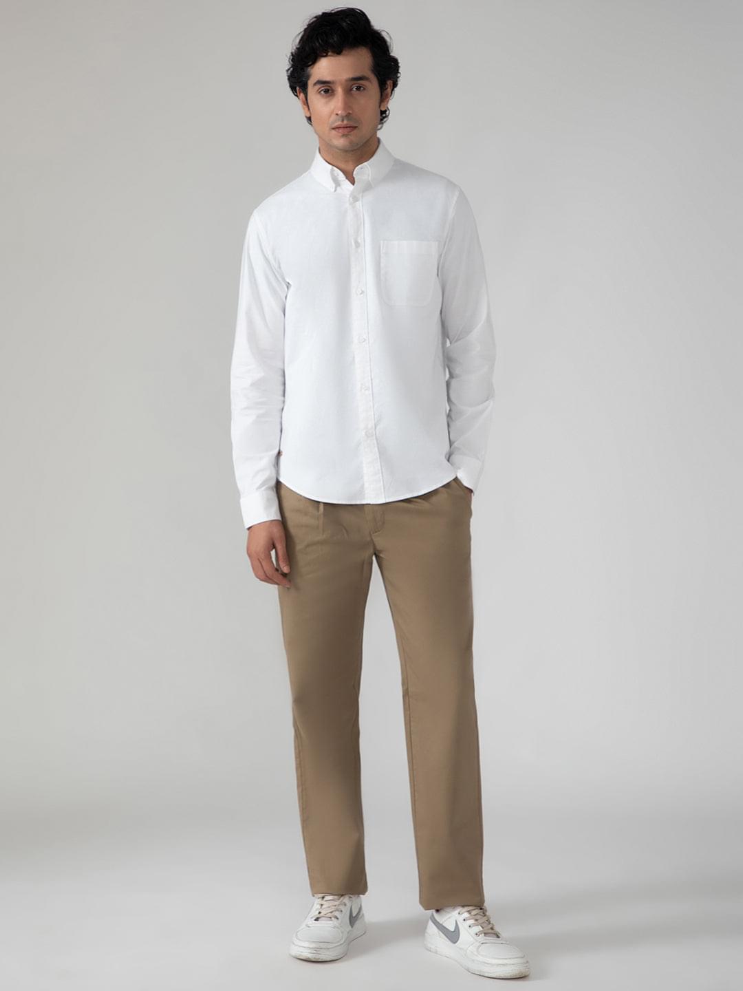 2 Way Stretch Oxford Shirt in White- Comfort Fit