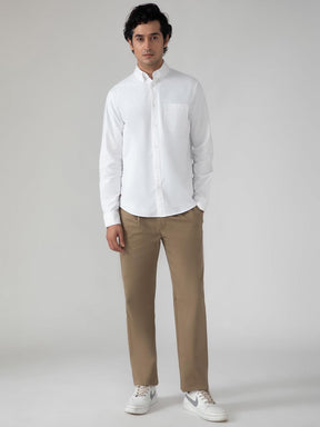 2 Way Stretch Oxford Shirt in White- Comfort Fit
