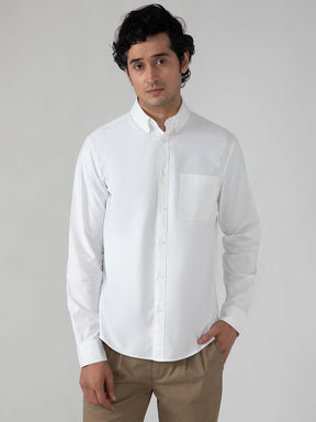 2 Way Stretch Oxford Shirt in White- Comfort Fit
