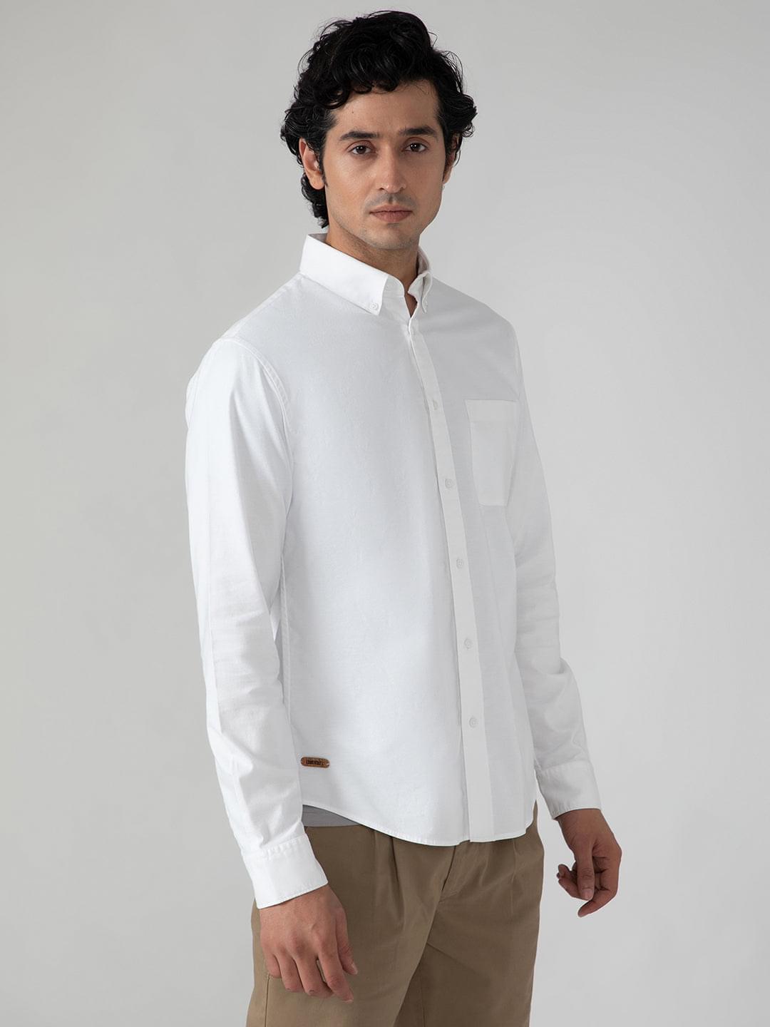 2 Way Stretch Oxford Shirt in White- Comfort Fit