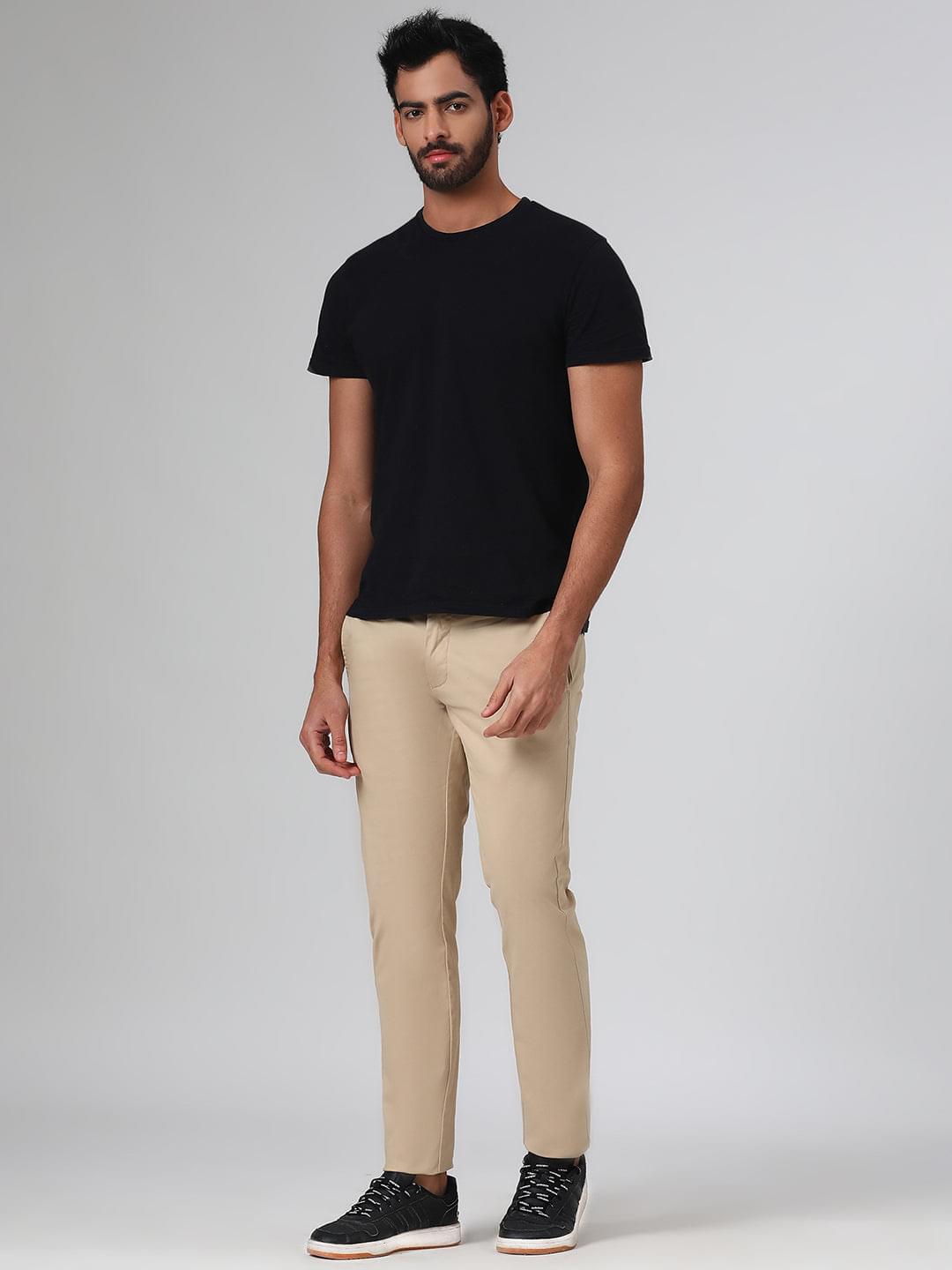 Organic Cotton Stretch Chino in Beige- Slim Fit