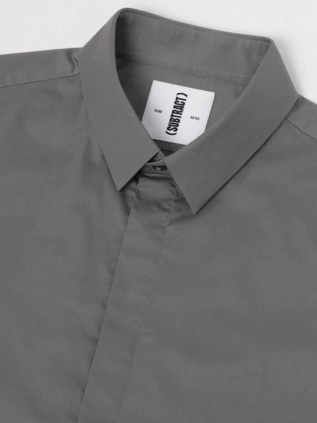 2 Way Stretch Satin Shirt in Ash Grey- Slim Fit