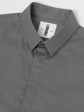Satin Evening Shirt in Ash Grey with Stretch - Slim Fit